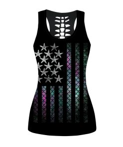 Gearhumans 3D Mermaid American Flag Custom Hollow Tank Top GW2106214 Hollow Tank Top Hollow Tank Top S 