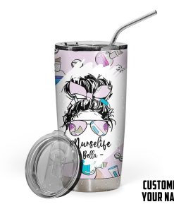 Gearhumans 3D Messy Bun Nurse Custom Name Design Insulated Vacuum Tumbler GW2204212 Tumbler Short 20oz 