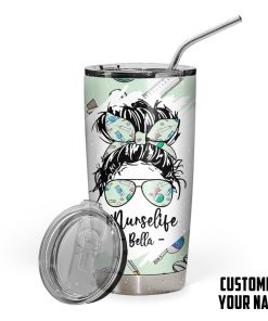 Gearhumans 3D Messy Bun Nurse Custom Name Design Insulated Vacuum Tumbler GW2204213 Tumbler Short 20oz