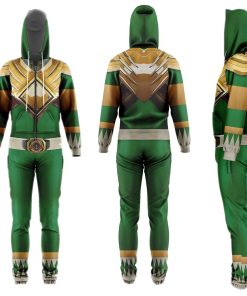 Gearhumans 3D Mighty Morphin Green Power Ranger Custom Jumpsuit GW23062111 Jumpsuit Jumpsuit S 