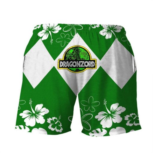 Gearhumans 3D Mighty Morphin Power Ranger Green Beach Short ZZ160415 Men Shorts