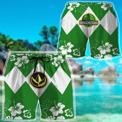 Gearhumans 3D Mighty Morphin Power Ranger Green Beach Short ZZ160415 Men Shorts