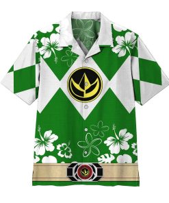 Gearhumans 3D Mighty Morphin Power Ranger Green Hawaii Shirt ZZ16045 Hawai Shirt Short Sleeve Shirt S 
