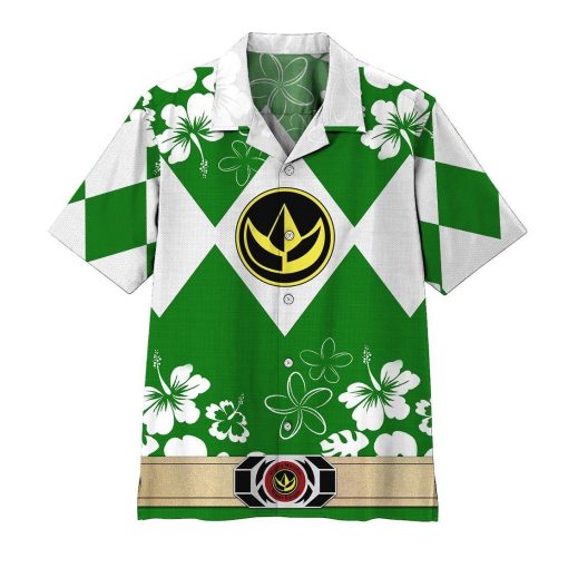 Gearhumans 3D Mighty Morphin Power Ranger Green Hawaii Shirt ZZ16045 Hawai Shirt Short Sleeve Shirt S