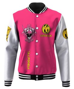Gearhumans 3D Mighty Morphin Power Ranger Pink Custom Name Baseball Jacket GK20013 Baseball Jacket Baseball Jacket S 