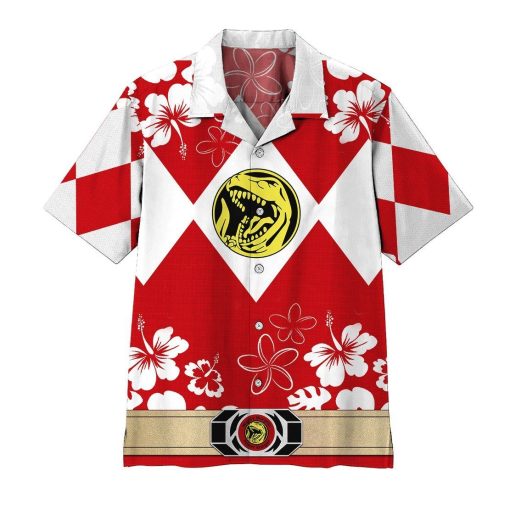 Gearhumans 3D Mighty Morphin Power Ranger Red Hawaii Shirt ZZ16042 Hawai Shirt Short Sleeve Shirt S