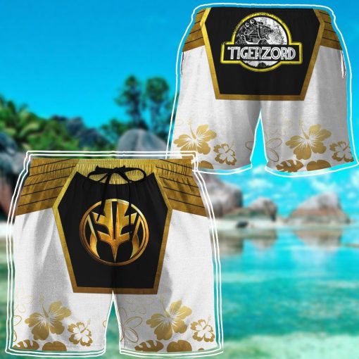 Gearhumans 3D Mighty Morphin Power Ranger White HBeach Short ZZ160418 Men Shorts