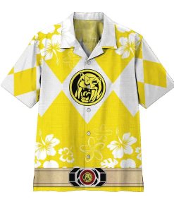 Gearhumans 3D Mighty Morphin Power Ranger Yellow Hawaii Shirt ZZ16043 Hawai Shirt Short Sleeve Shirt S 