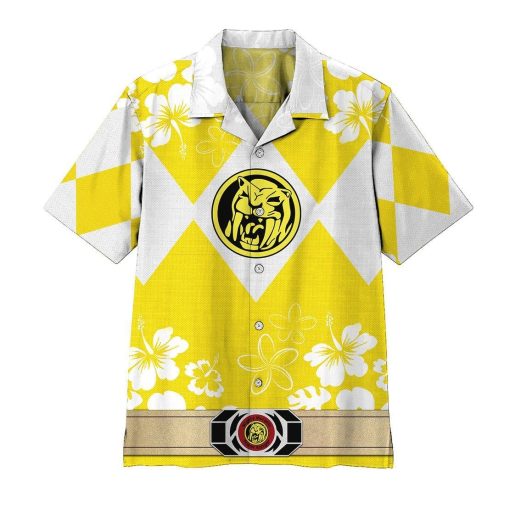Gearhumans 3D Mighty Morphin Power Ranger Yellow Hawaii Shirt ZZ16043 Hawai Shirt Short Sleeve Shirt S