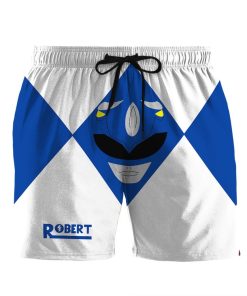 Gearhumans 3D Mighty Morphin Power Rangers Blue Ranger Custom Name Beach Shorts Swim Trunk GW0206216 Men Shorts Men Shorts S 