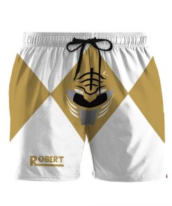 Gearhumans 3D Mighty Morphin Power Rangers White Ranger Custom Name Beach Shorts Swim Trunk GW04062153 Men Shorts Men Shorts S 