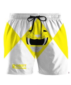 Gearhumans 3D Mighty Morphin Power Rangers Yellow Ranger Custom Name Beach Shorts Swim Trunk GW0206213 Men Shorts Men Shorts S 