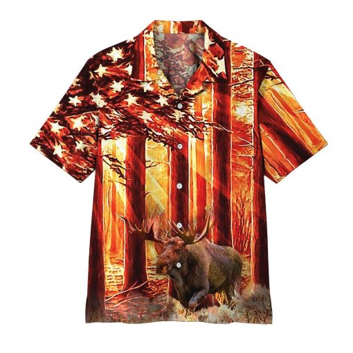 Gearhumans 3D Moose Hunting Hawaii Shirt ZZ0505214 Hawai Shirt Short Sleeve Shirt S