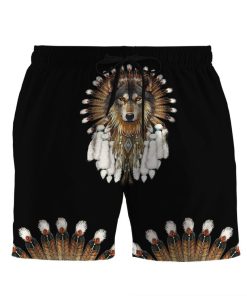 Gearhumans 3D Native American Wolf Custom Beach Shorts Swim Trunks GS11052126 Men Shorts Men Shorts S 