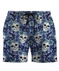 Gearhumans 3D Navy And Gray Skulls Custom Beach Shorts Swim Trunks GO11052117 Men Shorts Men Shorts S 