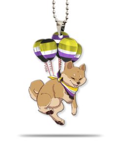 Gearhumans 3D Nonbinary Pride Shiba Inu Fly With Balloons Custom Car Hanging GS25052118 Car Hanging Car Hanging/1 Pack 