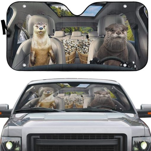 gearhumans 3D Otters Custom Car Auto Sunshade GS02074 Auto Sunshade