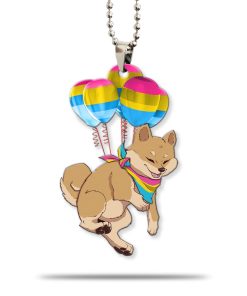 Gearhumans 3D Pans Pride Shiba Inu Fly With Balloons Custom Car Hanging GS25052117 Car Hanging Car Hanging/1 Pack 