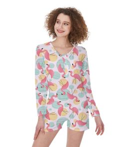 Gearhumans 3D Pink Flamingo Custom One Piece Womens Pajamas GO02072111 One piece women pajamas One piece women pajamas S 