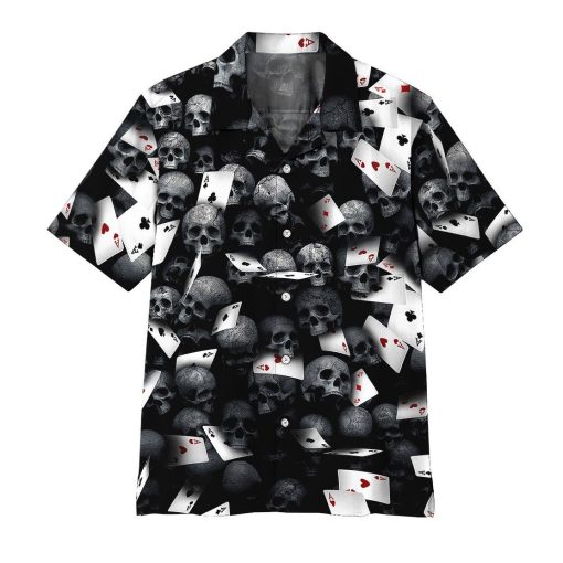 Gearhumans 3D Playing Card Skull Hawaii Shirt ZZ2904216 Hawai Shirt Short Sleeve Shirt S