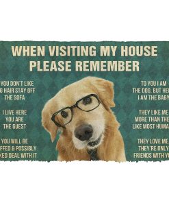 Gearhumans 3D Please Remember Golden Retriever With Glasses Dogs House Rules Custom Doormat GO17052117 Doormat Doormat S(15,8inchx23,6inch) 
