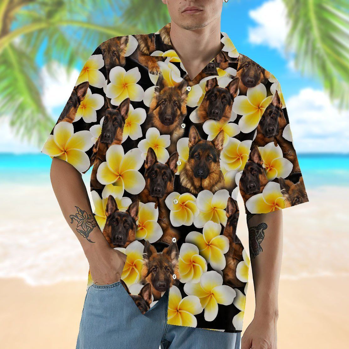 Gearhumans 3D Plumeria German Shepherd Hawaii Shirt 7 Gearhumans 3D Plumeria German Shepherd Hawaii Shirt ZZ06046 Hawai Shirt