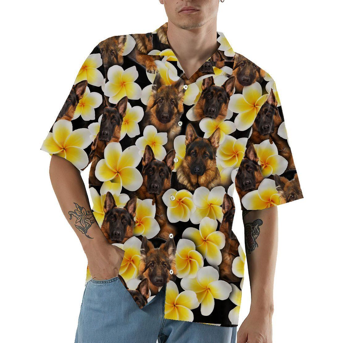 Gearhumans 3D Plumeria German Shepherd Hawaii Shirt 3 Gearhumans 3D Plumeria German Shepherd Hawaii Shirt ZZ06046 Hawai Shirt