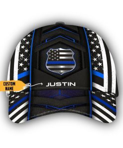 Gearhumans 3D Police Blue Flag Custom Name Cap GW02046 Cap Cap