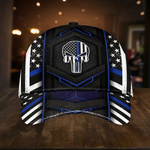 Gearhumans 3D Police Blue Skull Custom Cap GW020417 Cap