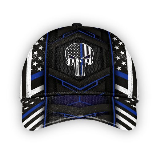 Gearhumans 3D Police Blue Skull Custom Cap GW020417 Cap Cap