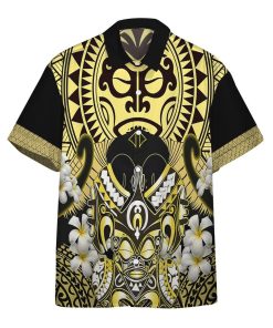 Gearhumans 3D Polynesian Face With Plumeria Custom Name Short Sleeve Shirt GS2502163 Hawai Shirt Hawai Shirt S 