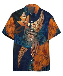 Gearhumans 3D Polynesian Turtle Hibiscus Hawaii Shirt ZZ02043 Hawai Shirt Short Sleeve Shirt S 
