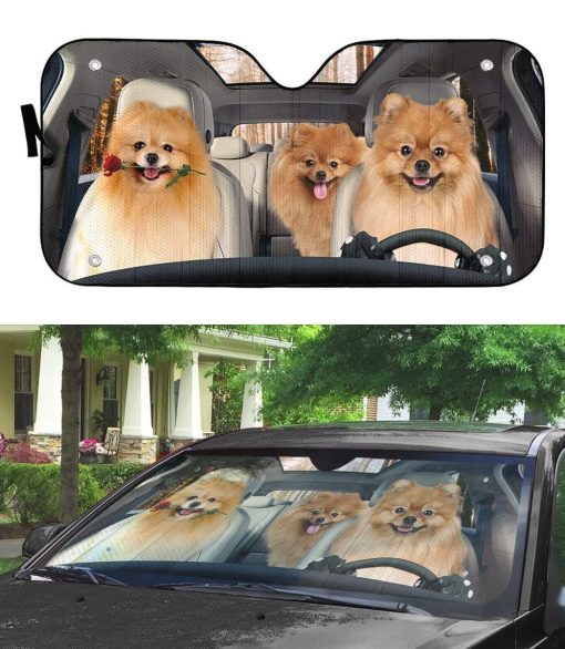 gearhumans 3D Pomeranian Custom Car Auto Sunshade GL200716 Auto Sunshade
