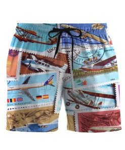 Gearhumans 3D Postage Stamp Airplanes Custom Beach Shorts Swim Trunks GS13052113 Men Shorts Men Shorts S 