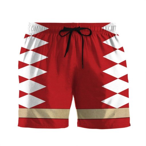 Gearhumans 3D Power Ranger Red Dino Thunder Shorts ZK28042111 Men Shorts Beach Short S