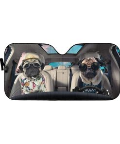 gearhumans 3D Pug Couple Dogs Custom Car Auto Sunshade GV120621 Auto Sunshade 57''x27.5'' 