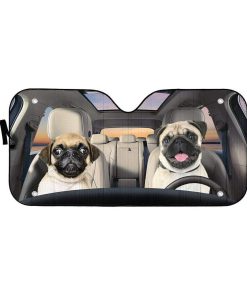 gearhumans 3D Pug Custom Car Auto Sunshade GL15068 Auto Sunshade 57''x27.5'' 