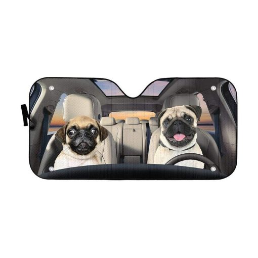 gearhumans 3D Pug Custom Car Auto Sunshade GL15068 Auto Sunshade 57''x27.5''