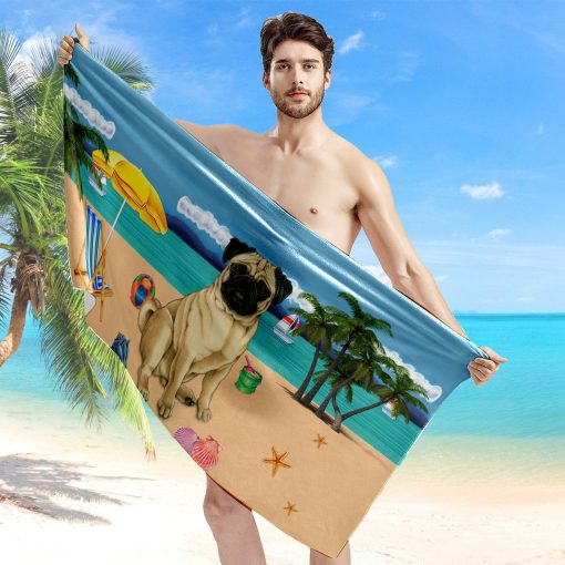 Gearhumans 3D Pug Dog Custom Beach Towel GW120517 Towel