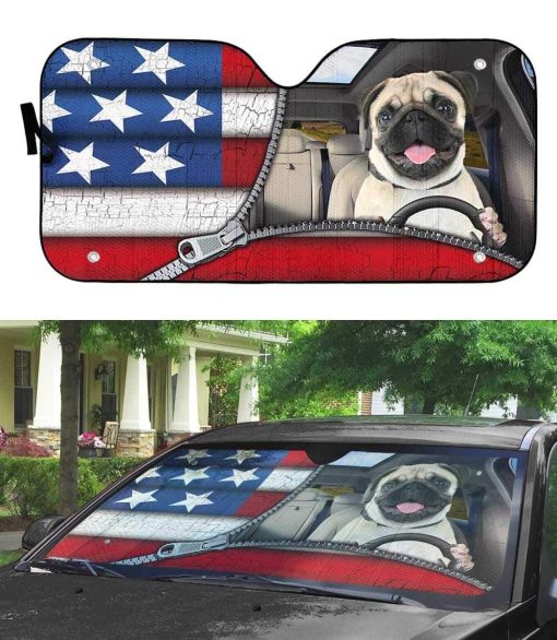 gearhumans 3D Pug Flag Custom Car Auto Sunshade GL10079 Auto Sunshade