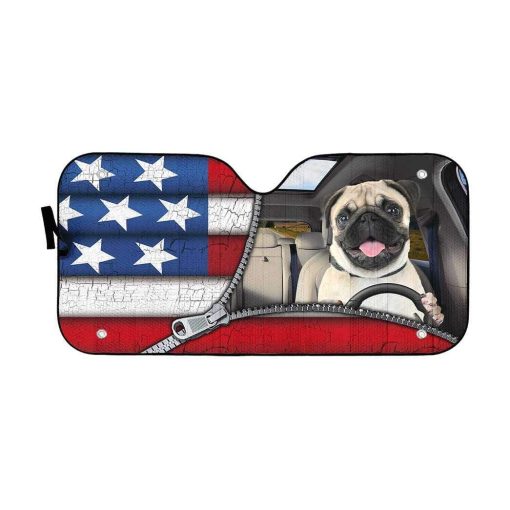 gearhumans 3D Pug Flag Custom Car Auto Sunshade GL10079 Auto Sunshade 57''x27.5''