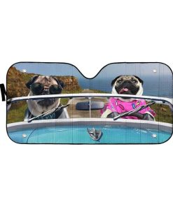 gearhumans 3D Pugs Driving Roadster Custom Car Auto Sunshade GV18067 Auto Sunshade 57''x27.5'' 