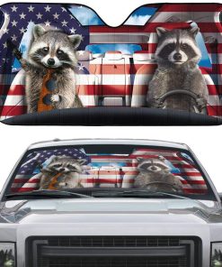 gearhumans 3D Raccoon Independence Day Custom Car Auto Sunshade GV01067 Auto Sunshade 