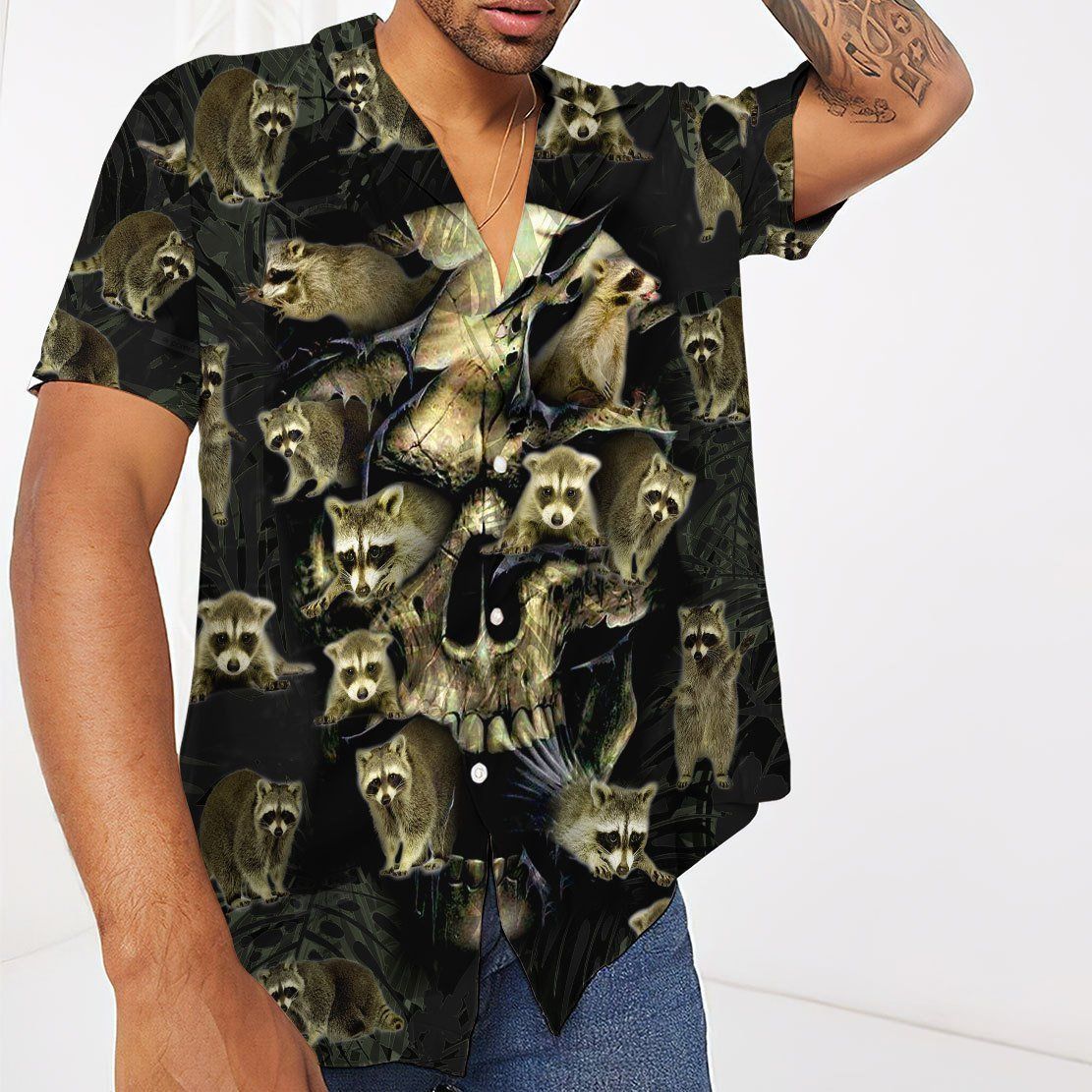 Gearhumans 3D Raccoon Skull Hawaii Shirt 4 Gearhumans 3D Raccoon Skull Hawaii Shirt ZZ07041 Hawai Shirt