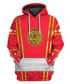 Gearhumans 3D Red Ninja Mighty Morphin Power Rangers Custom Tshirt Hoodie Apparel GJ24031 3D Apparel Hoodie S