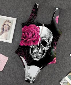 Gearhumans 3D Roses Skull Custom One Piece Swimsuit GW24052120 One-piece Swimsuit One-piece Swimsuit S 