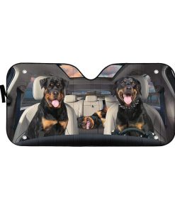 gearhumans 3D Rottweiler Family Custom Car Auto Sunshade GL23076 Auto Sunshade 57''x27.5'' 