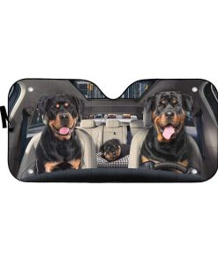 gearhumans 3D Rottweiler Family Custom Car Auto Sunshade GL29075 Auto Sunshade 57''x27.5'' 