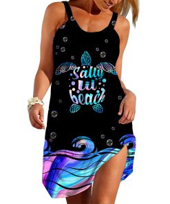Gearhumans 3D Salty In Beach Turtle Hologram Custom Sleeveless Beach Dress GS24062133 Beach Dress Beach Dress S 