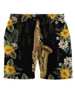Gearhumans 3D Saxophone Hawaii Custom Beach Shorts Swim Trunks GS14052126 Men Shorts Men Shorts S 